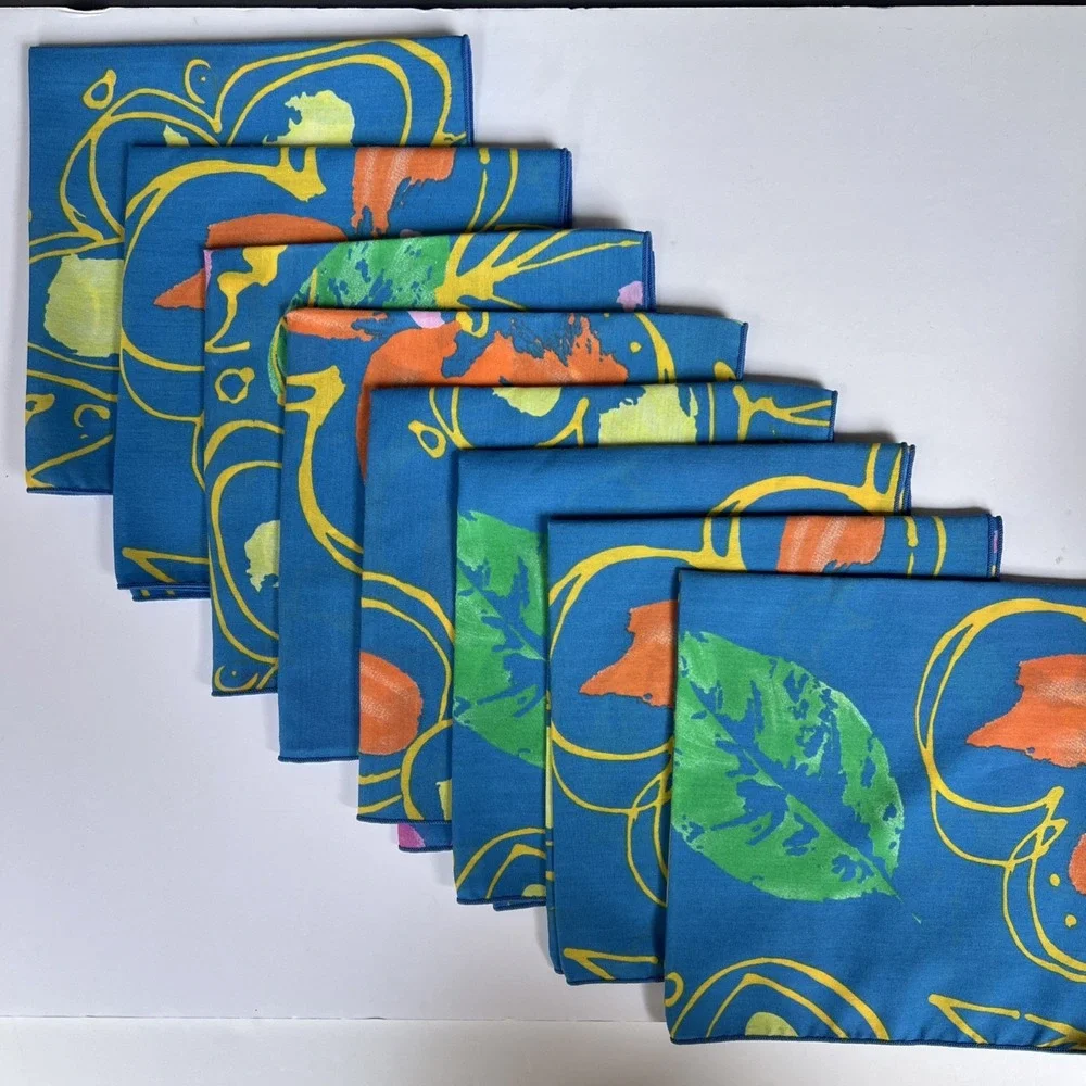 VTG Tropical Floral Cloth Napkins Set of 8 Coastal Tiki Beach House 17.5